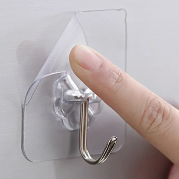 1pc Transparent Strong Sticky Wall Hanging Nail-free Hook Kitchen Bathroom PVC+Stainless Steel Multi-Purpose Hooks Home Storage - Image 3